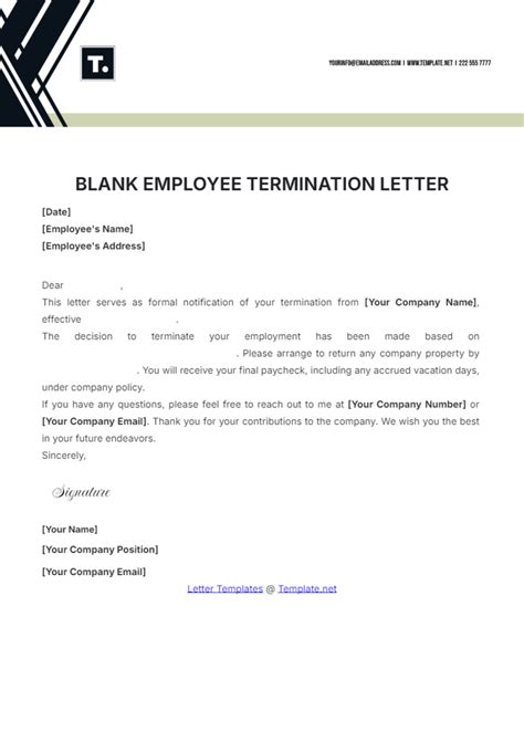 Termination Letter To Employee Template