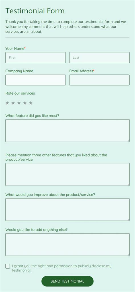 Testimonial Form Template
