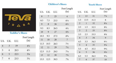Teva Youth Size Chart