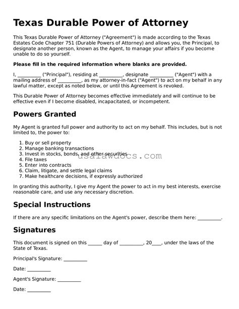 Texas Power Of Attorney Template