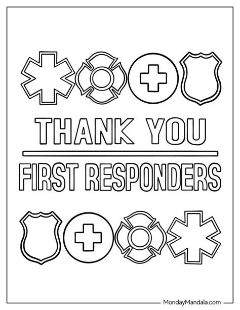 Thank You Cards For First Responders Coloring Page