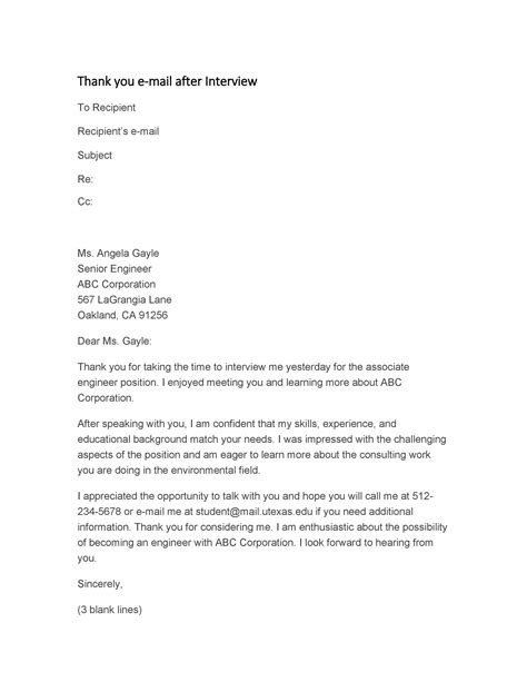 Thank You Email Template Interview