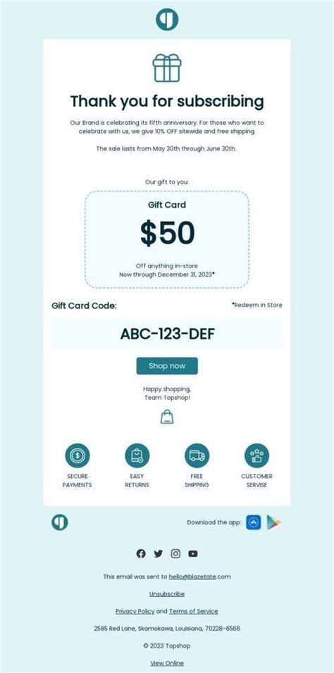 Thank You For Subscribing Email Template