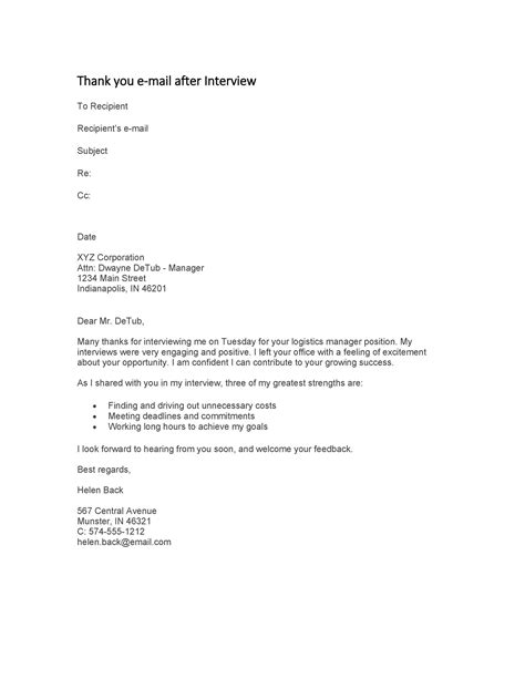 Thank You For The Interview Template