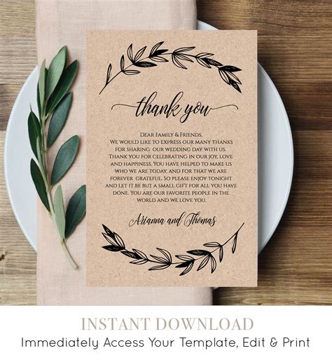 Thank You Note Wedding Template