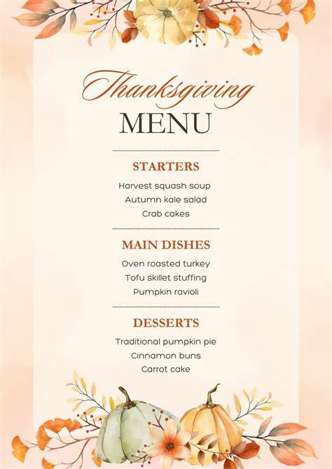 Thanksgiving Menu Printable
