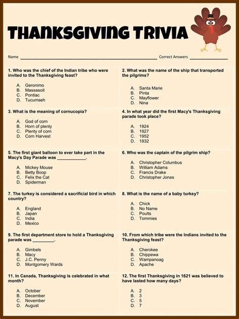 Thanksgiving Quizzes Printable
