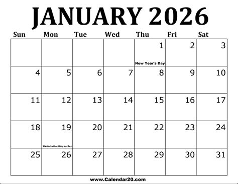 The Calendar For The Month Of January