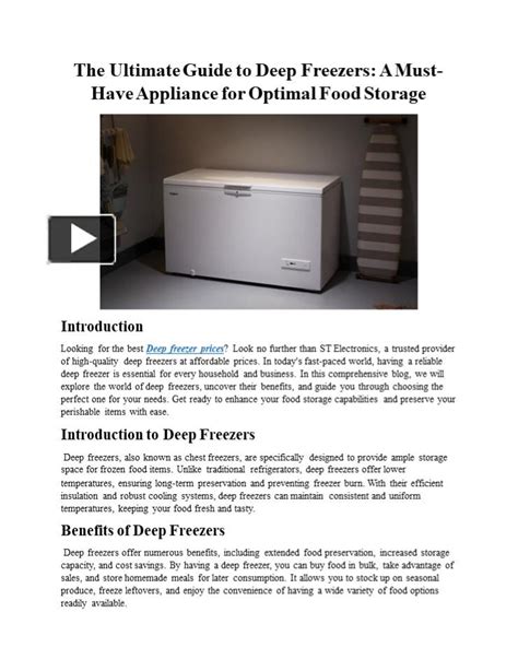 The Ultimate Guide to Deep Freezers: Enhance Your Lifestyle and Save Money