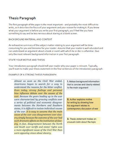 Thesis Paragraph Template