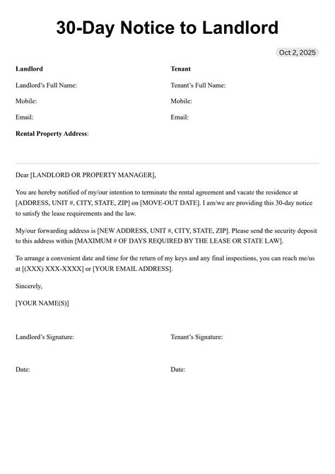 Thirty Day Notice Template