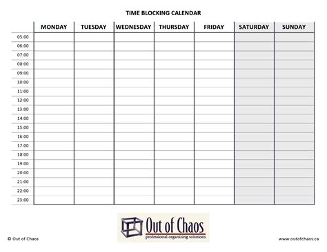 Time Block Calendar Template