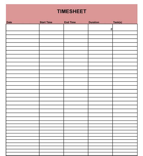 Time Sheet Template Free