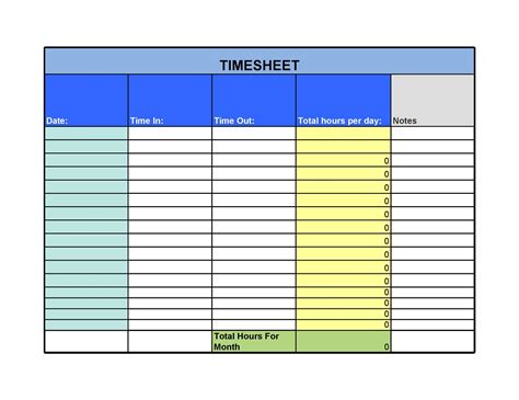 Timecard Spreadsheet Template