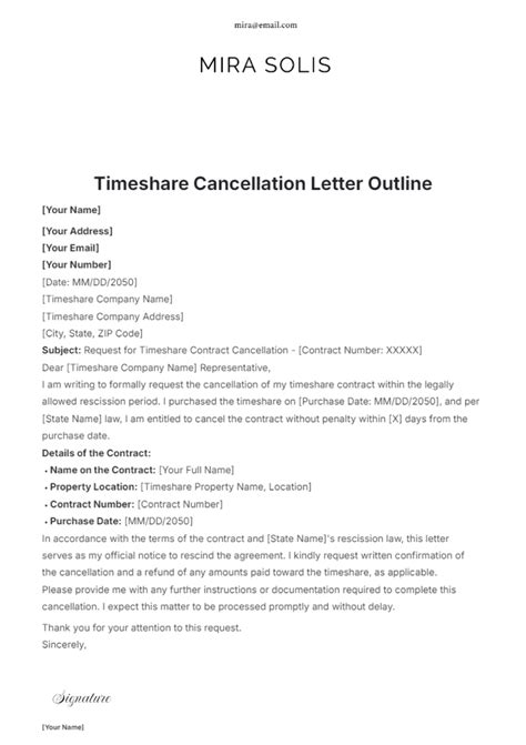 Timeshare Contract Cancellation Letter Template