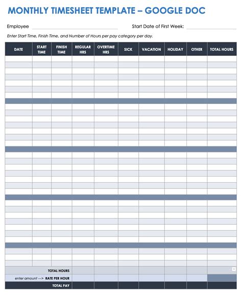 Timesheet Template Google Docs