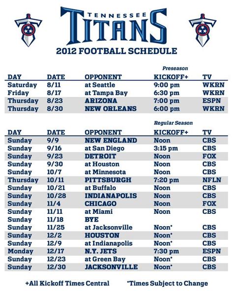 Titans Printable Schedule
