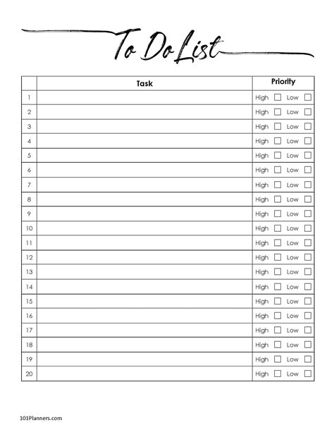 To Do List Template Word