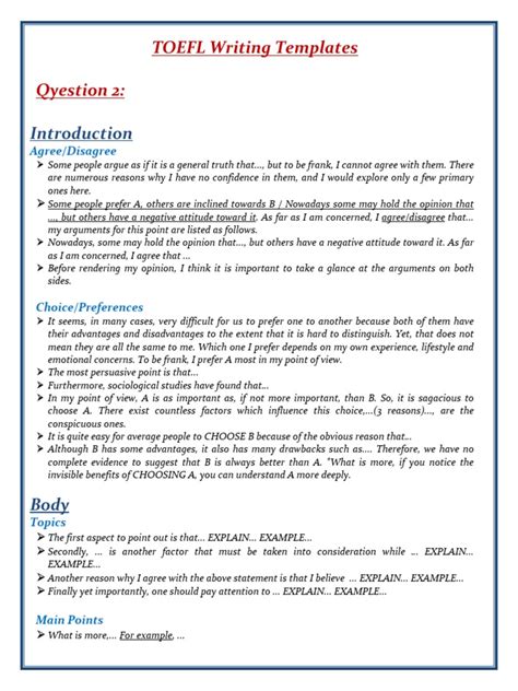 Toefl Writing Template
