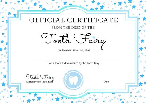 Tooth Fairy Certificate Free Printable