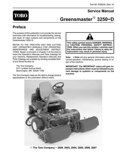 Toro Greensmaster 3250 D Service Repair Workshop Manual Download