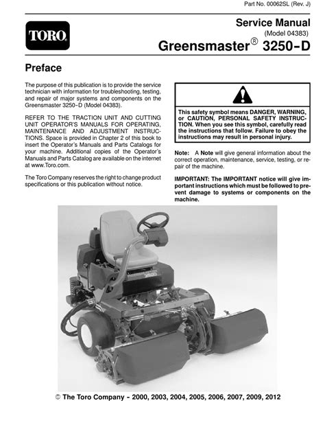 Toro Greensmaster 3250 D Workshop Service Repair Manual