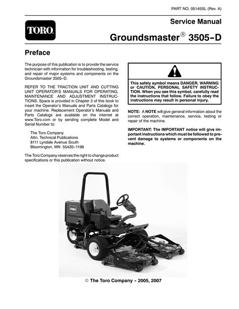 Toro Groundsmaster 3505 D Workshop Service Repair Manual Download