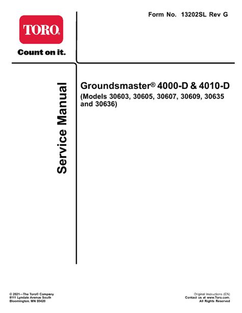 Toro Groundsmaster 4000 D 4010 D Service Manual Download