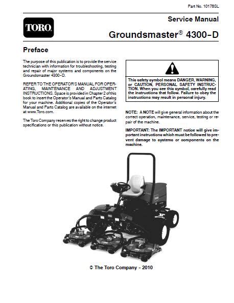 Toro Groundsmaster 4300 D Service Repair Workshop Manual