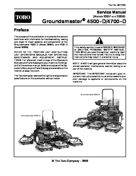 Toro Groundsmaster 4500 D 4700 D Models 30857 And 30858 Service Repair Workshop Manual Download