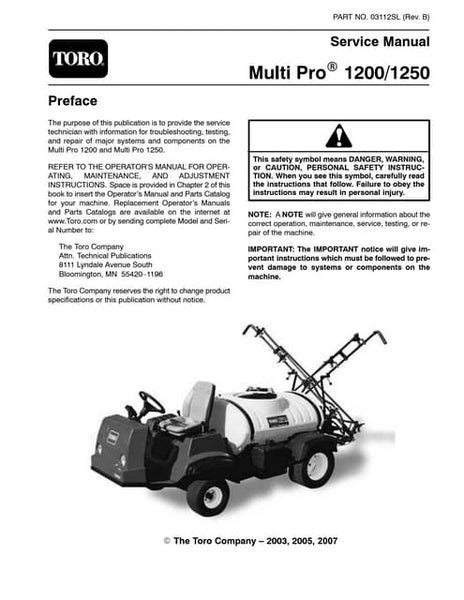 Toro Multi Pro 1200 1250 Service Manual Download