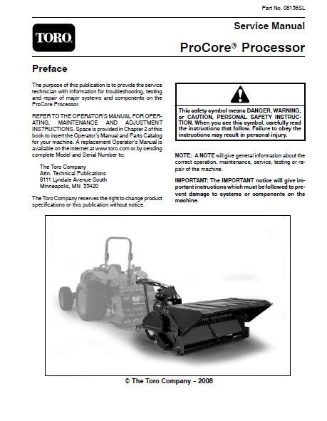 Toro Procore Processor Service Repair Workshop Manual Download