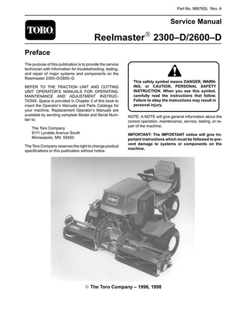 Toro Reelmaster 2300 D 2600 D Mower Repair Service Manual