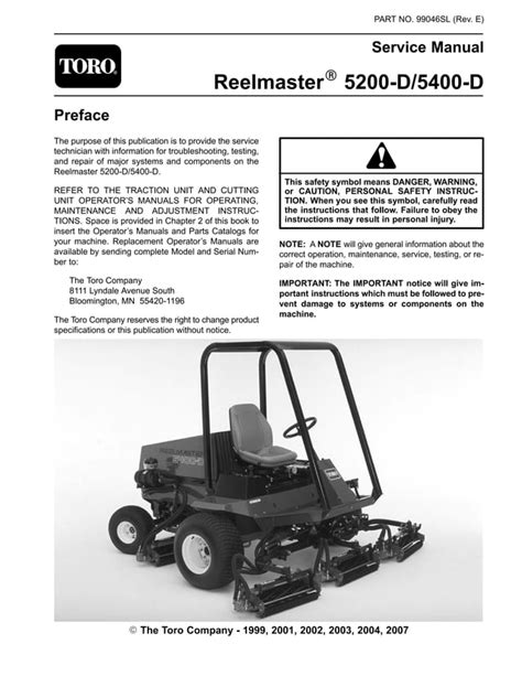 Toro Reelmaster 5200 D 5400 D Mower Service Repair Workshop Manual Download