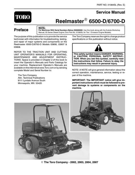 Toro Reelmaster 6500 D 6700 D Kubota Engine Mower Service Repair Workshop Manual Download