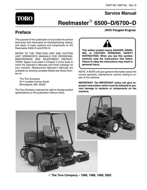 Toro Reelmaster 6500 D 6700 D Peugeot Engine Mower Service Repair Workshop Manual Download