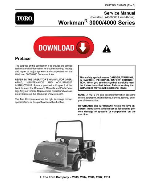 Toro Workman 3000 4000 Series Service Manual