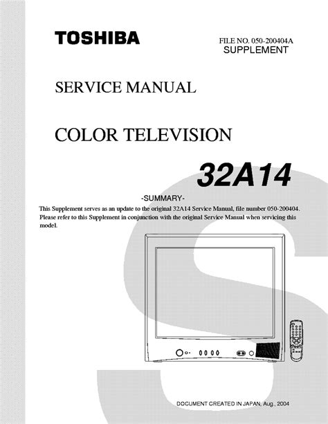 Toshiba 32a14 Color Tv Service Manual Download