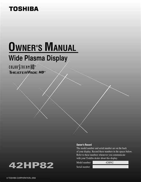 Toshiba 42hp82 Plasma Monitor Service Manual Download