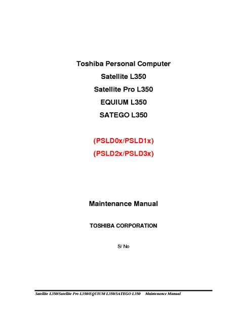 Toshiba Equium L350 Satego L350 Satell Ite L350 Pro L350 Repair Service Manual Download