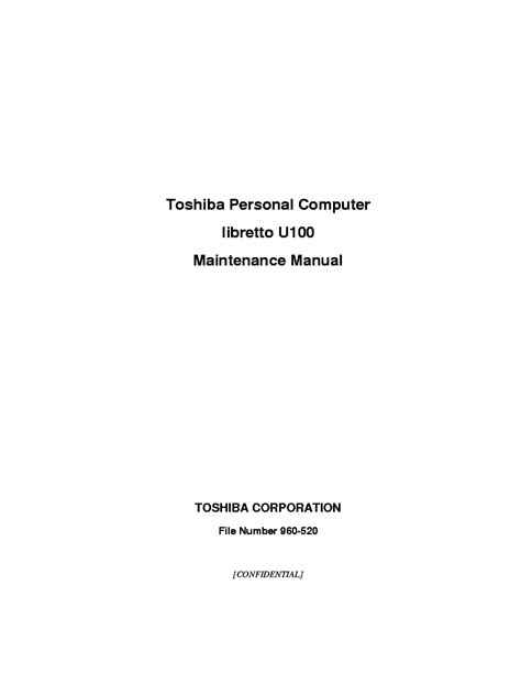 Toshiba Libretto U100 Repair Service Manual Download