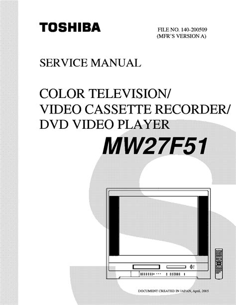 Toshiba Mw27f51 Tv Dvd Service Manual Download