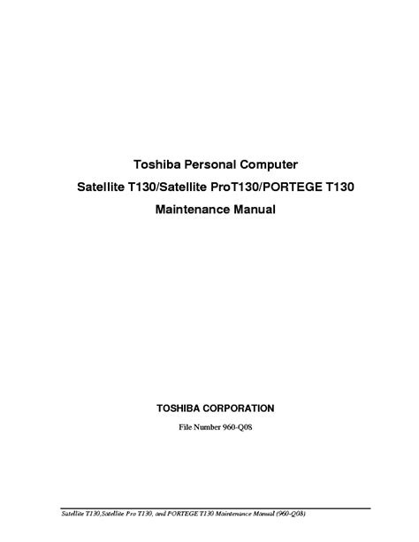 Toshiba Portege T130 Satellite T130 Satellite Pro T130 Service Manual Repair Guide