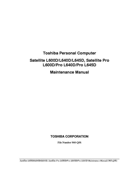 Toshiba Satellite L600d L640d L650d Satellite Pro L600d Pro L640d Pro L645d Service Manual Repair Guide