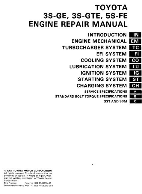 Toyota 3sge 3sgte 5sfe Engine Full Service Repair Manual