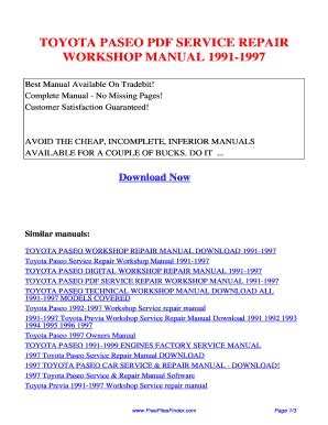 Toyota Paseo Full Service Repair Manual 1991 1997