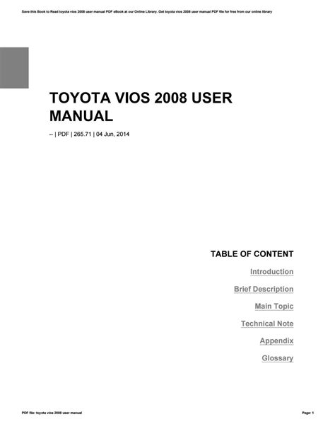 Toyota Vios 2008 User Manual