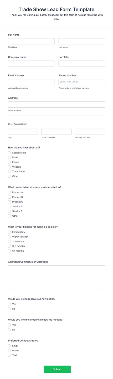 Trade Show Lead Form Template
