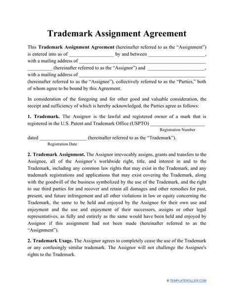 Trademark Assignment Agreement Template