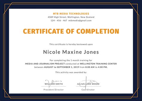Training Completion Certificate Template Word